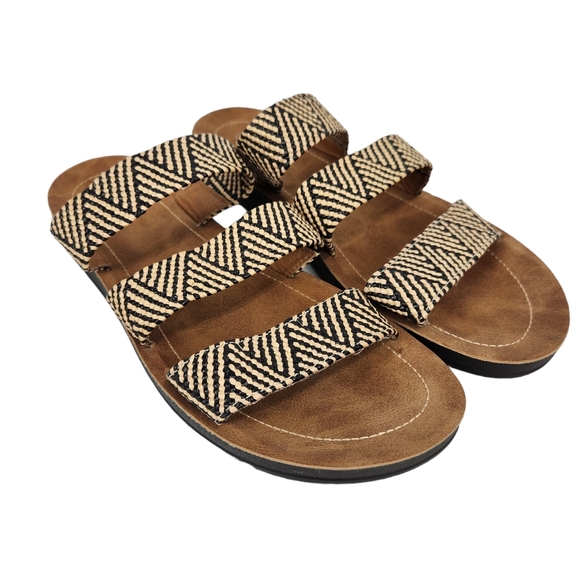 Corkys Shoes - Corkys Dafne Tribal Aztec Woven Tan Blk Neutral Strappy Slip On Sandals Size 10
